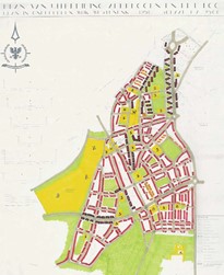 <p>Uitbreidingsplan Apeldoorn en Het Loo, Plan in Onderdelen Wijk Westenenk uit 1950-1953. In het midden is een groen perceel bestemd voor de bouw van een schoolgebouw (Van Meijel en Opmeer 2003, 16). </p>
